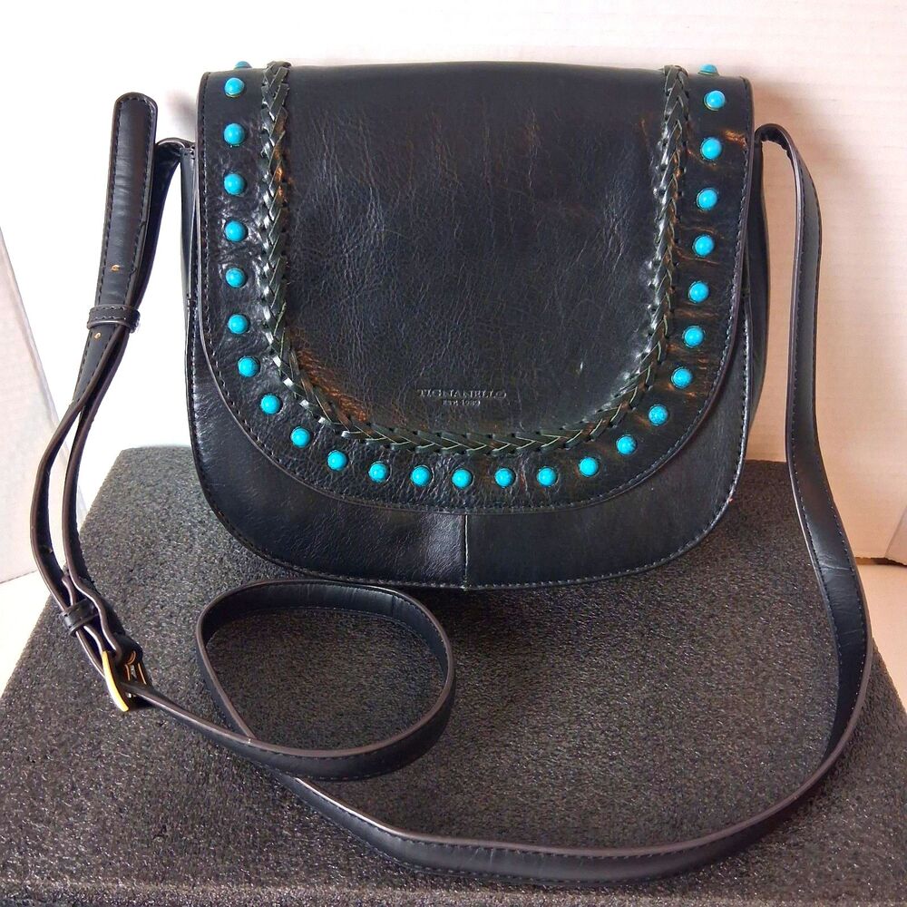 Vintage Tignanello Leather Mojave Saddle Handbag Studs Juniper Cognac 9" Bag